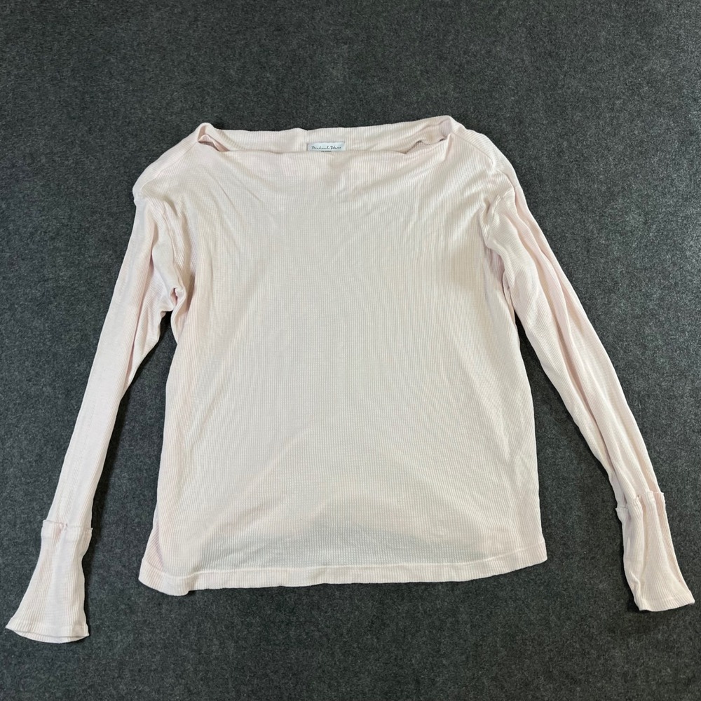Michael Stars Pink Waffle Knit Boat Neck Long Sleeve Thermal Top Small EE1330
